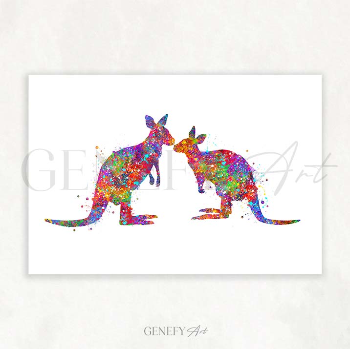Kangaroo Couple Watercolour Print