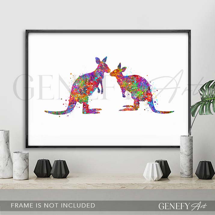 Kangaroo Couple Watercolour Print