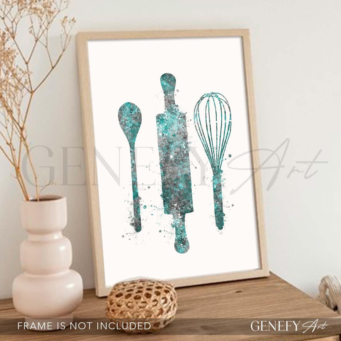 Baking Utensils Watercolour Kitchen Print - Genefy Art