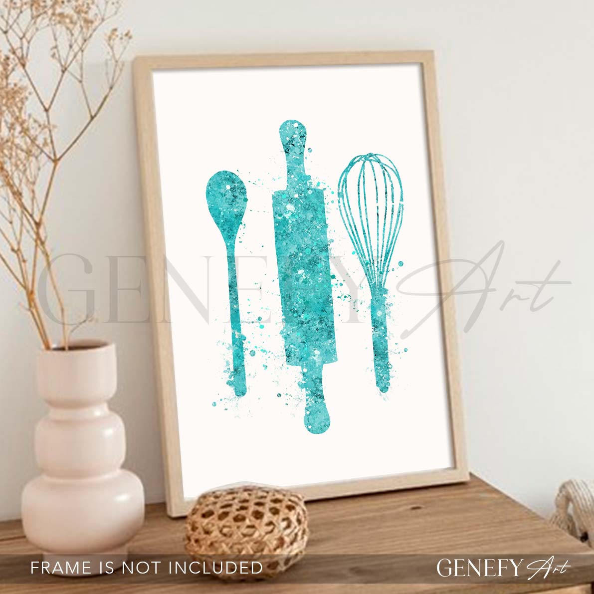 Teal Baking Utensils Watercolour Kitchen Print