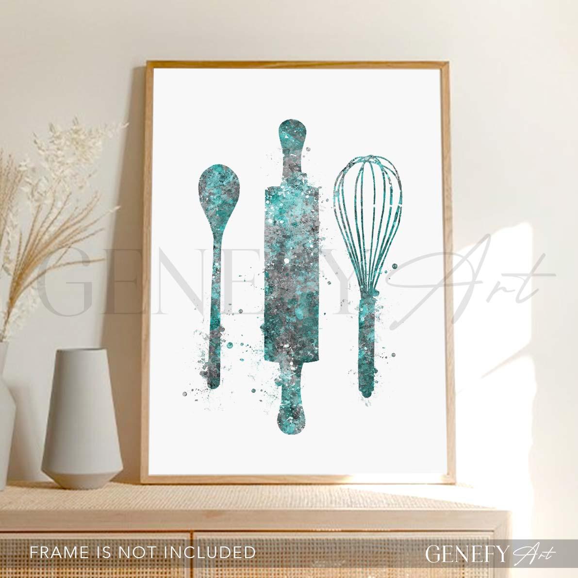 Baking Utensils Watercolour Kitchen Print - Genefy Art
