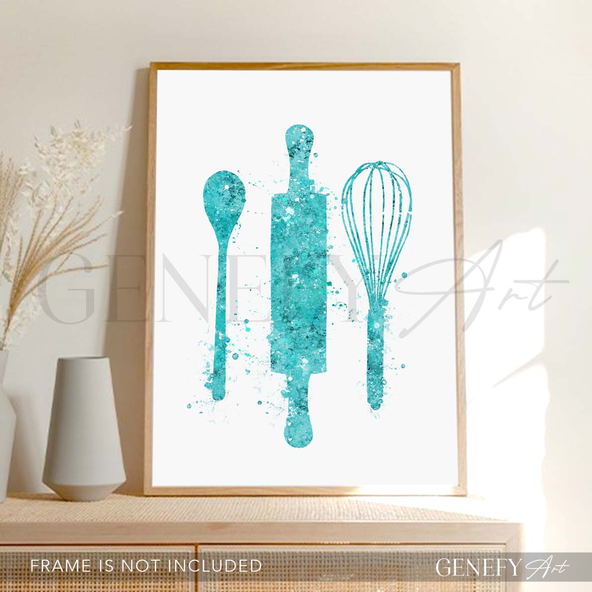 Teal Baking Utensils Watercolour Kitchen Print