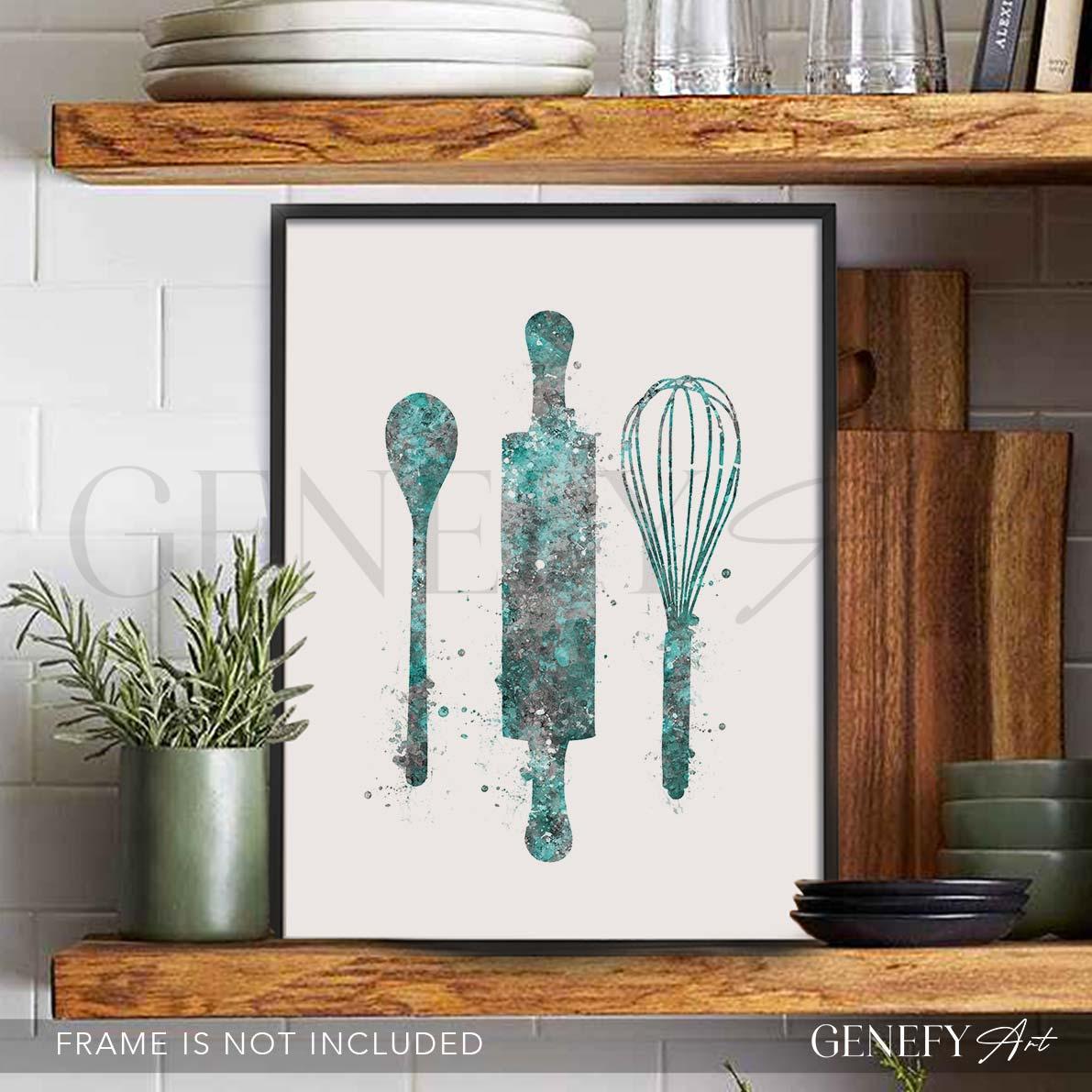 Baking Utensils Watercolour Kitchen Print - Genefy Art