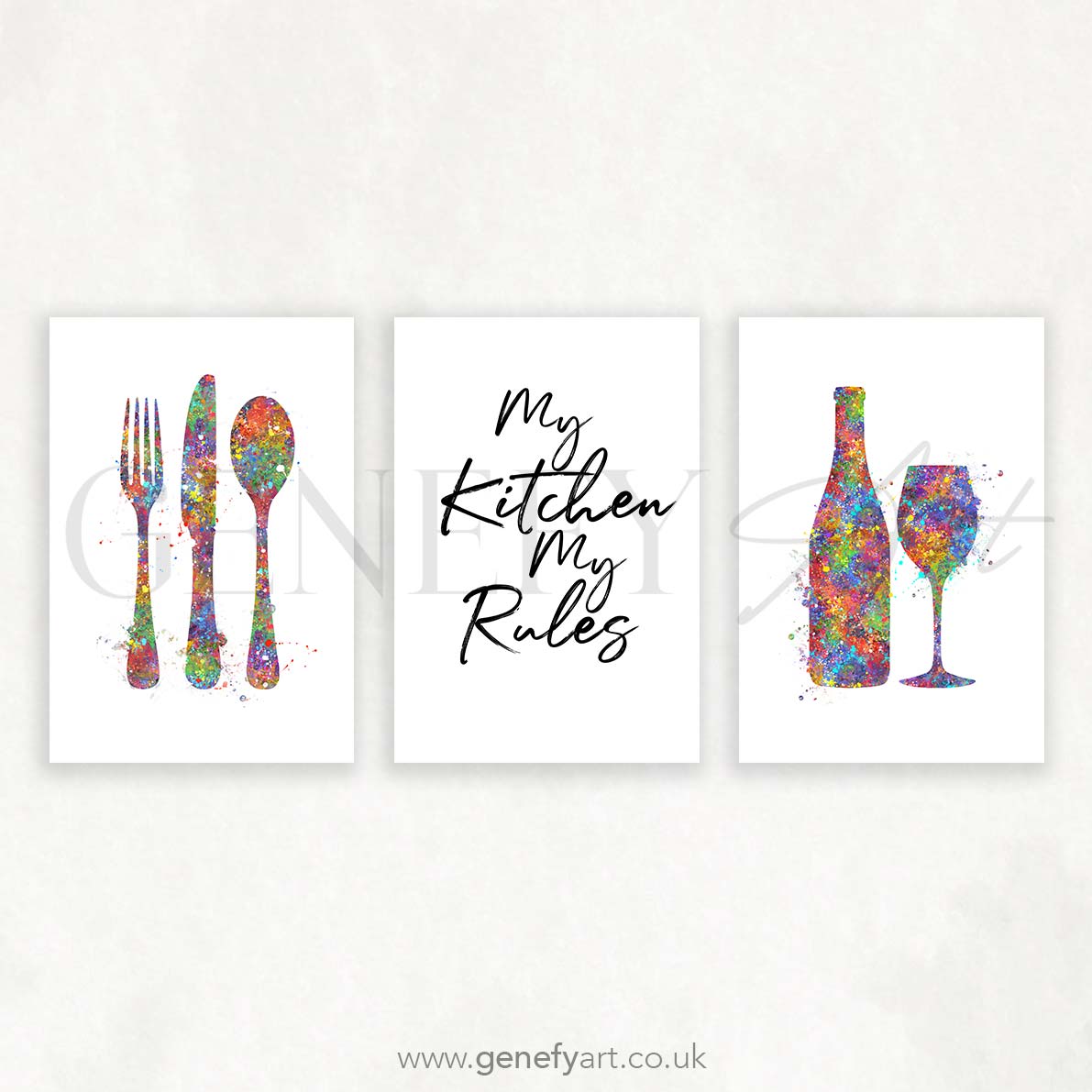 Kitchen Quote Watercolour Print Set of 3