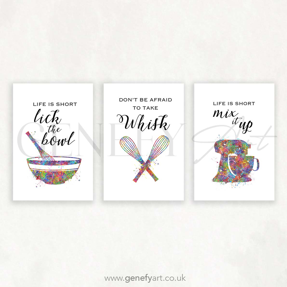 Kitchen Quote Watercolour Print Set of 3