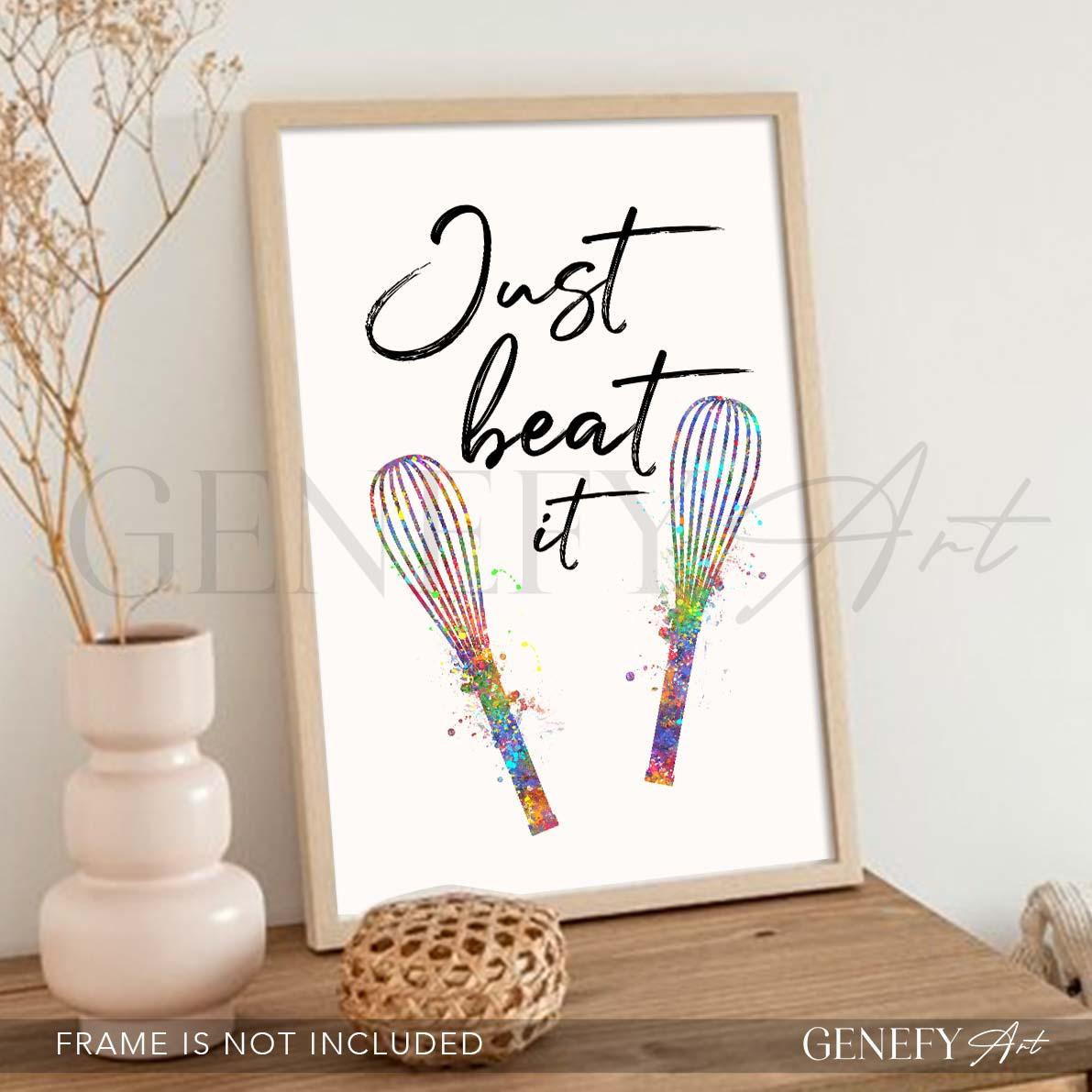 Baking Quote Watercolour Print - Just Beat It - Genefy Art
