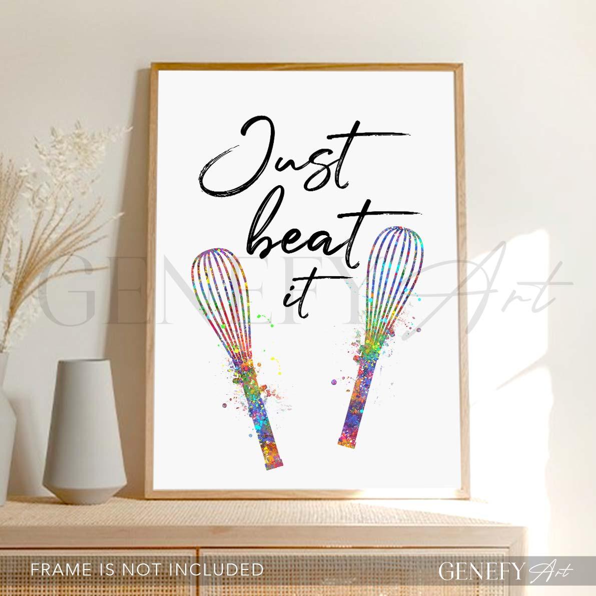 Baking Quote Watercolour Print - Just Beat It - Genefy Art