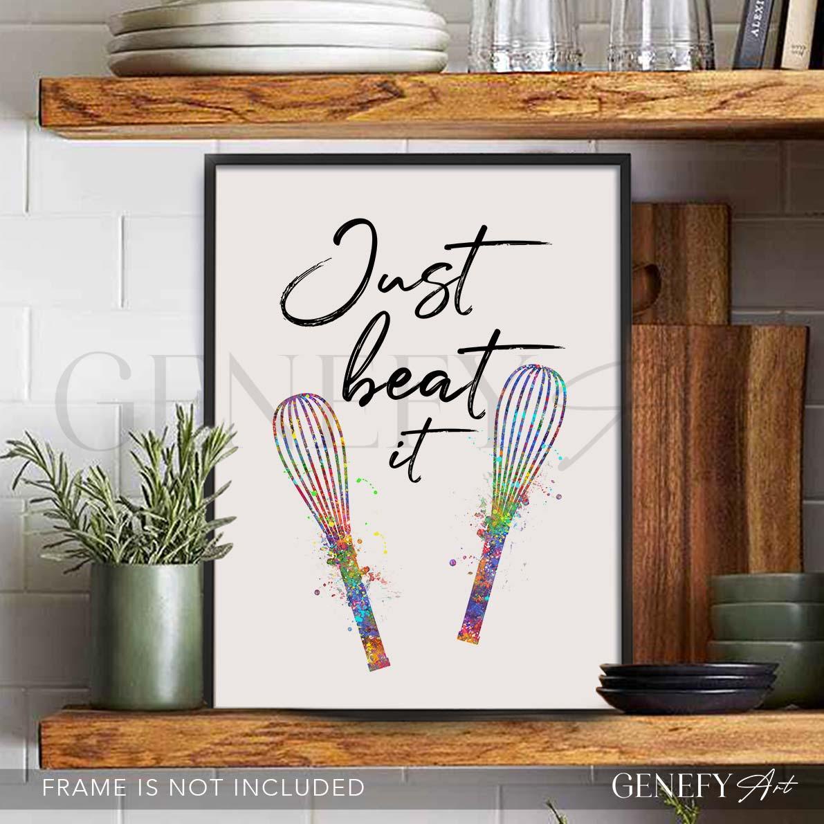 Baking Quote Watercolour Print - Just Beat It - Genefy Art