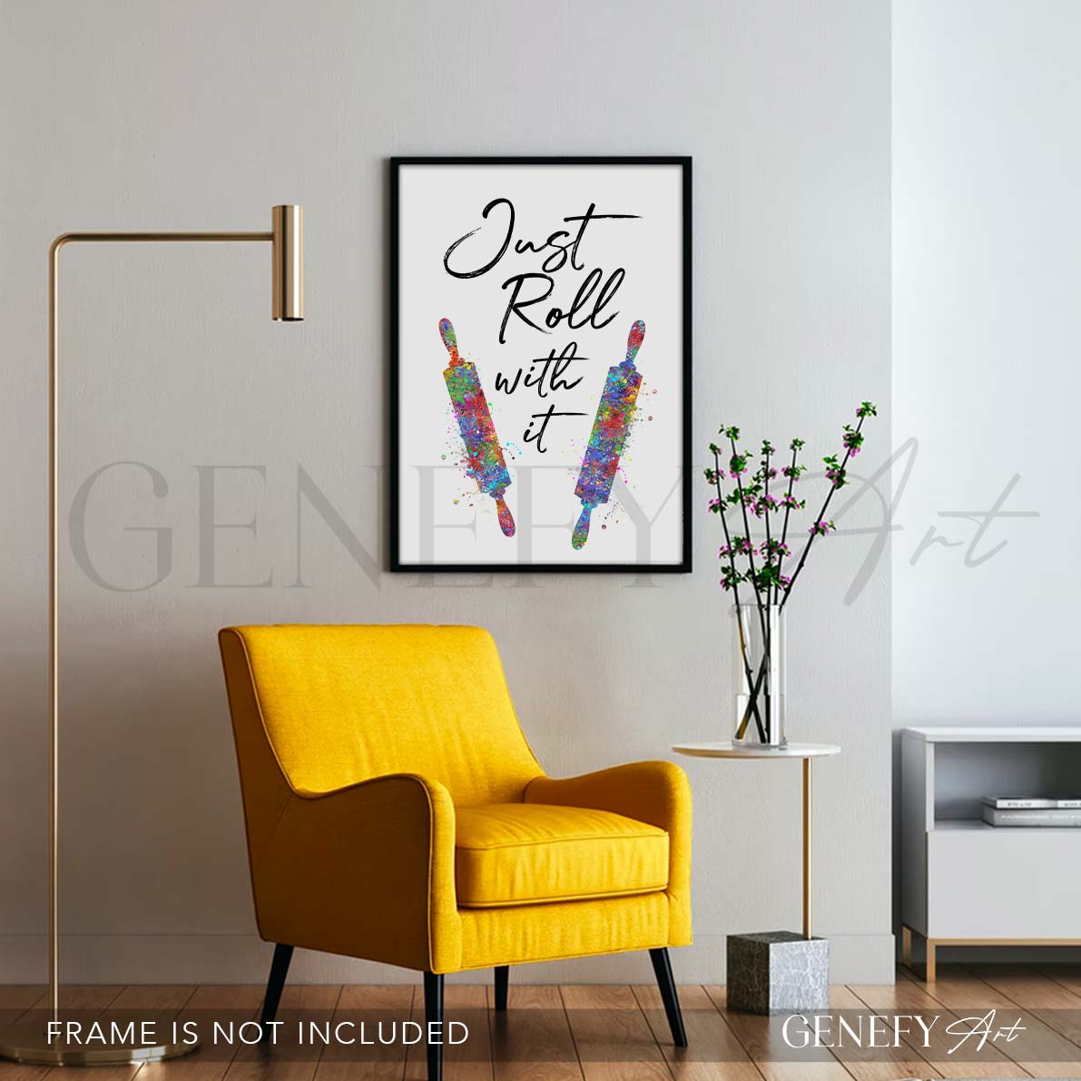Kitchen Quote Watercolour Print - Just Roll With It
