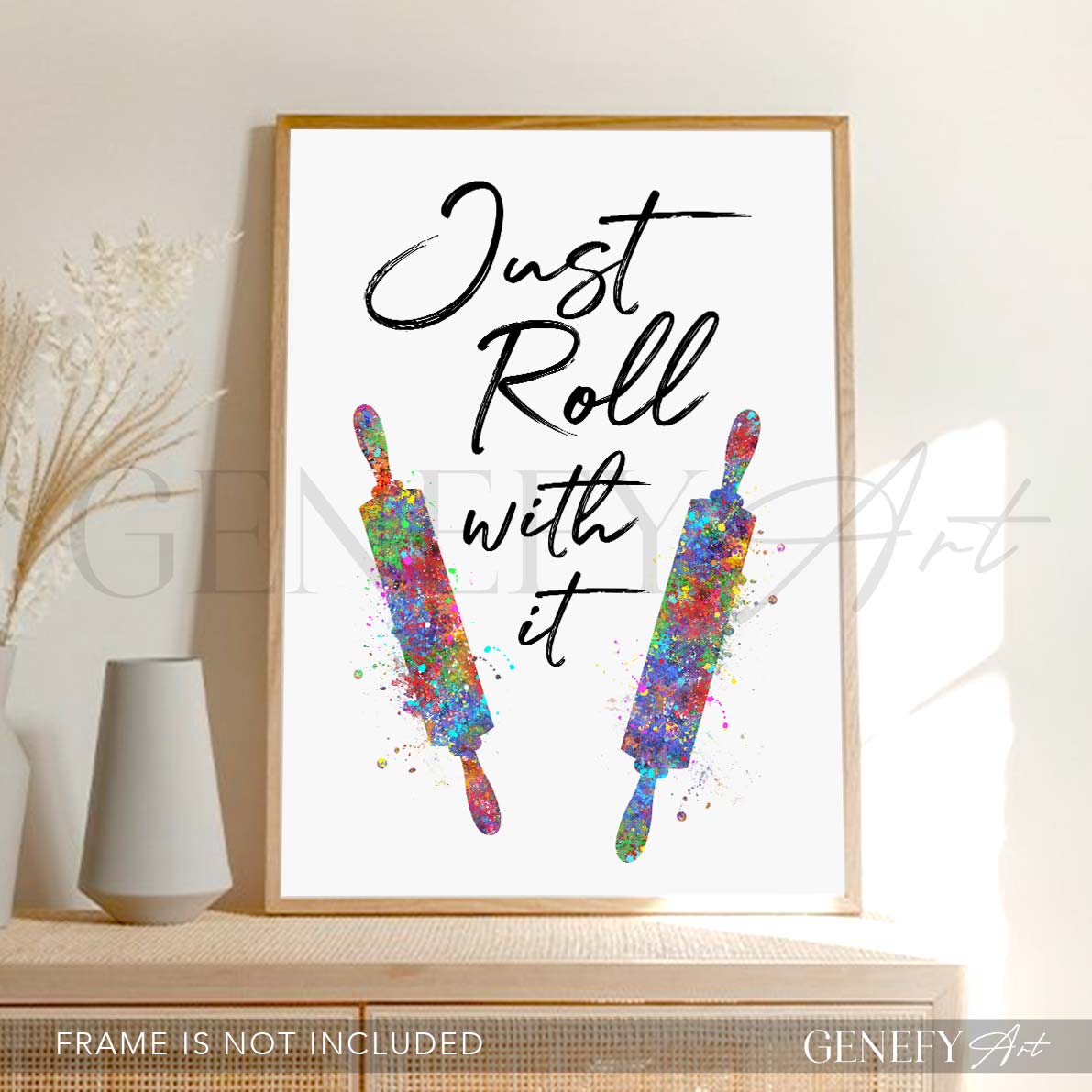 Kitchen Quote Watercolour Print - Just Roll With It