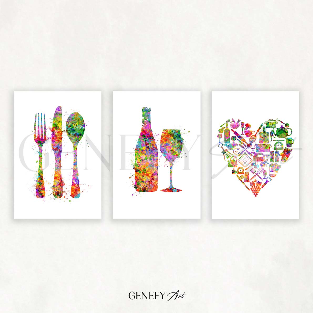 Kitchen Watercolour Art Set of 3