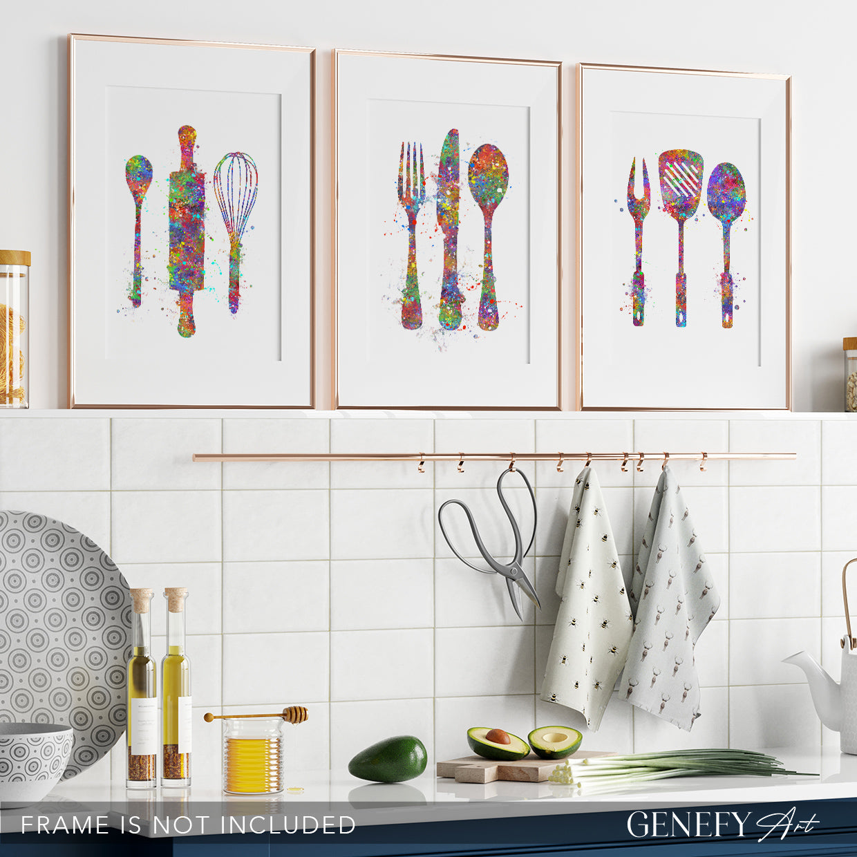 Colourful Kitchen Utensils Art - Set of 3
