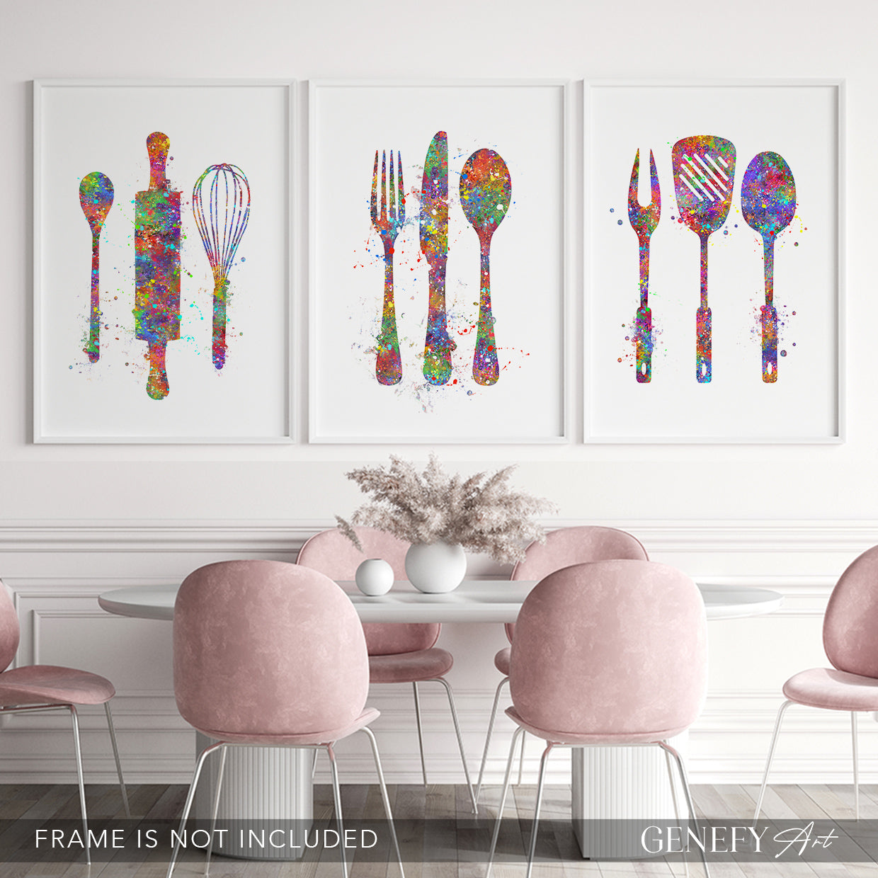 Colourful Kitchen Utensils Art - Set of 3