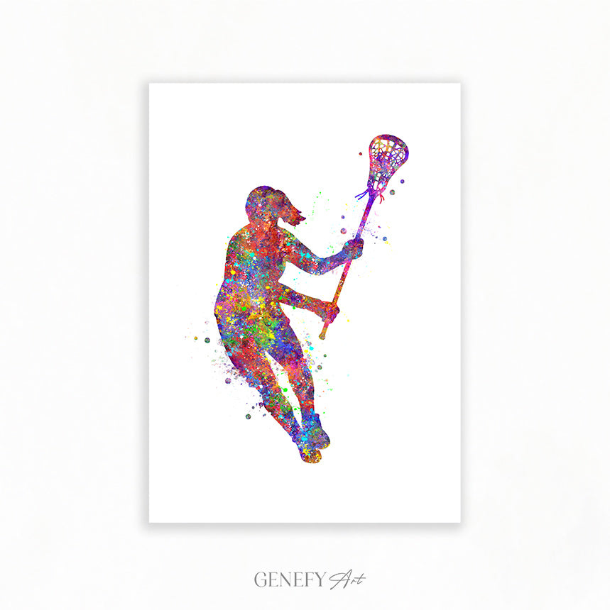 Lacrosse Female Player Watercolour Print - Genefy Art