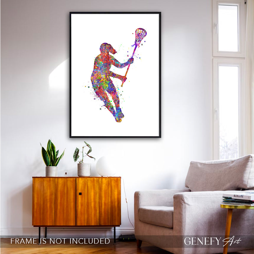 Lacrosse Female Player Watercolour Print - Genefy Art