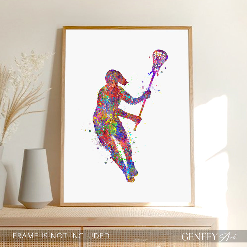 Lacrosse Female Player Watercolour Print - Genefy Art