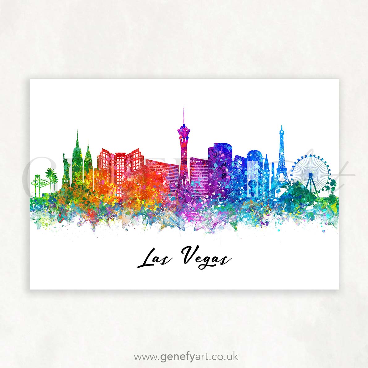 Las Vegas Skyline Watercolour Print - Genefy Art