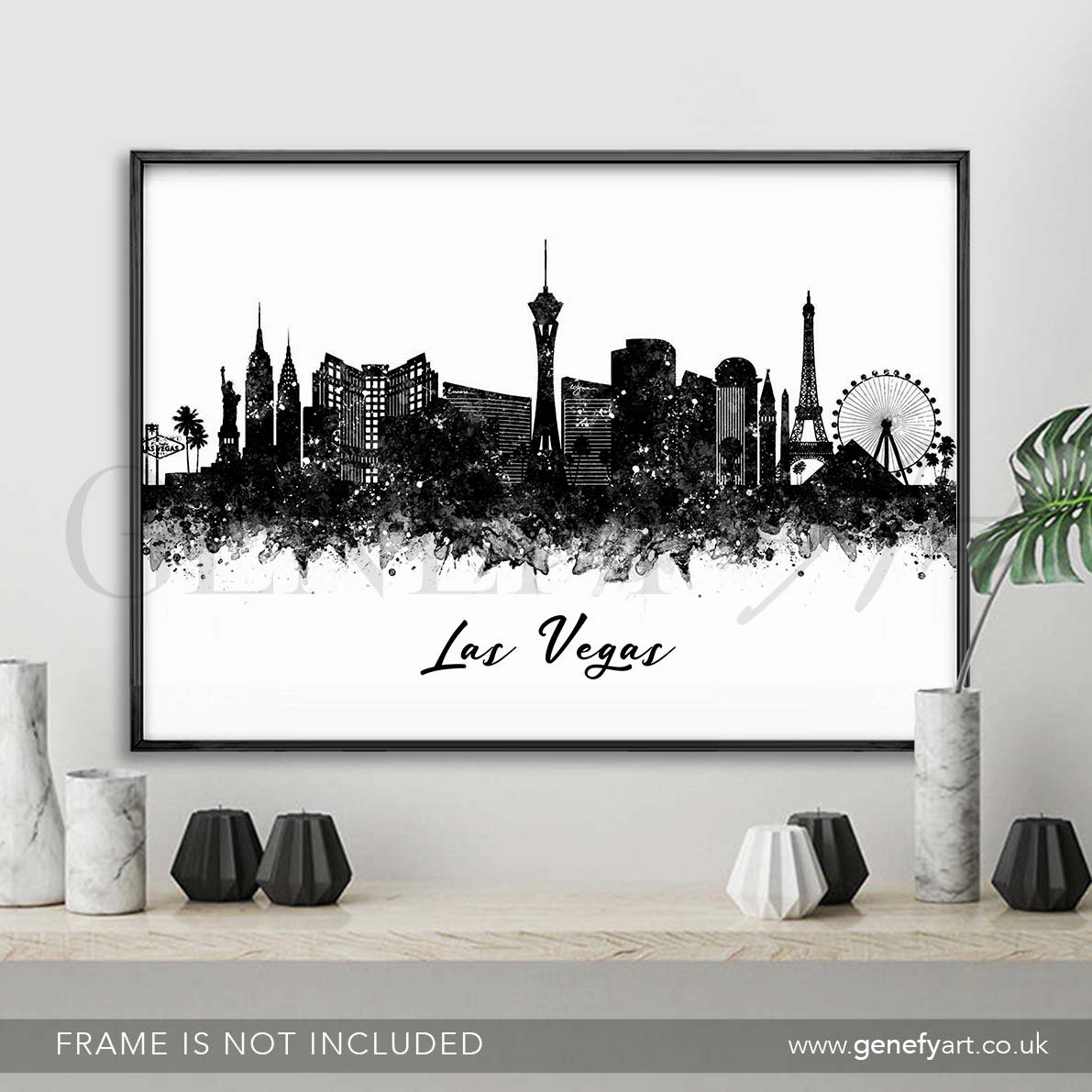 Las Vegas Skyline Black and White Watercolour Print - Genefy Art