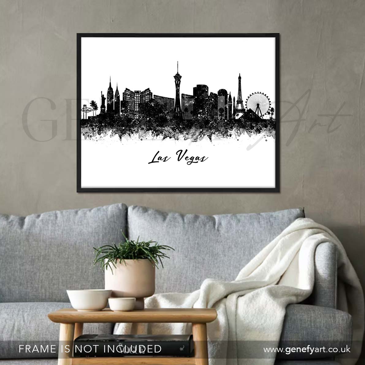 Las Vegas Skyline Black and White Watercolour Print - Genefy Art