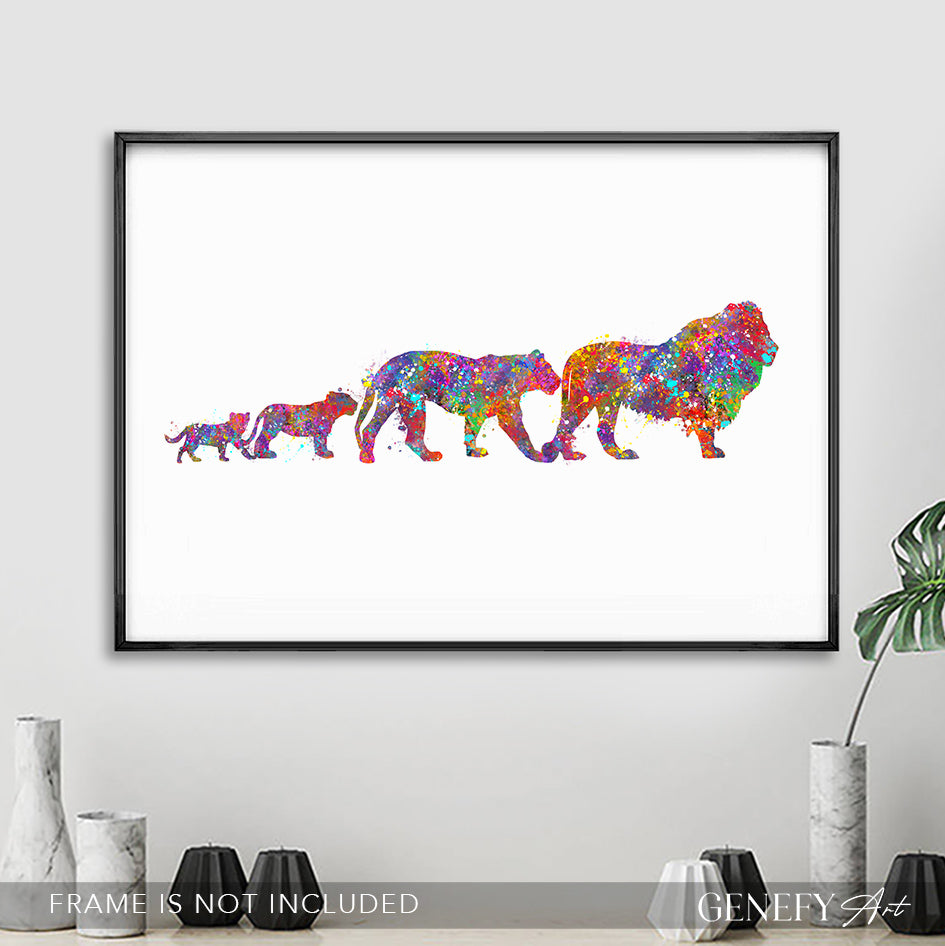 Lion Family of 4 Watercolour Art Print