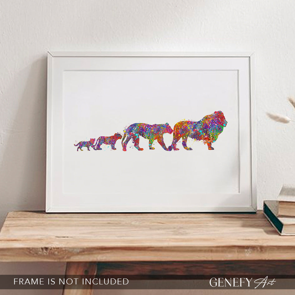 Lion Family of 4 Watercolour Art Print