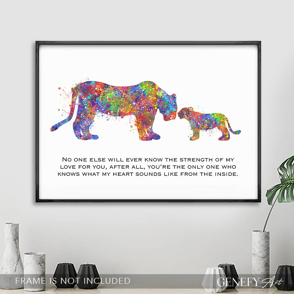 Lioness and Cub Watercolour Art Print