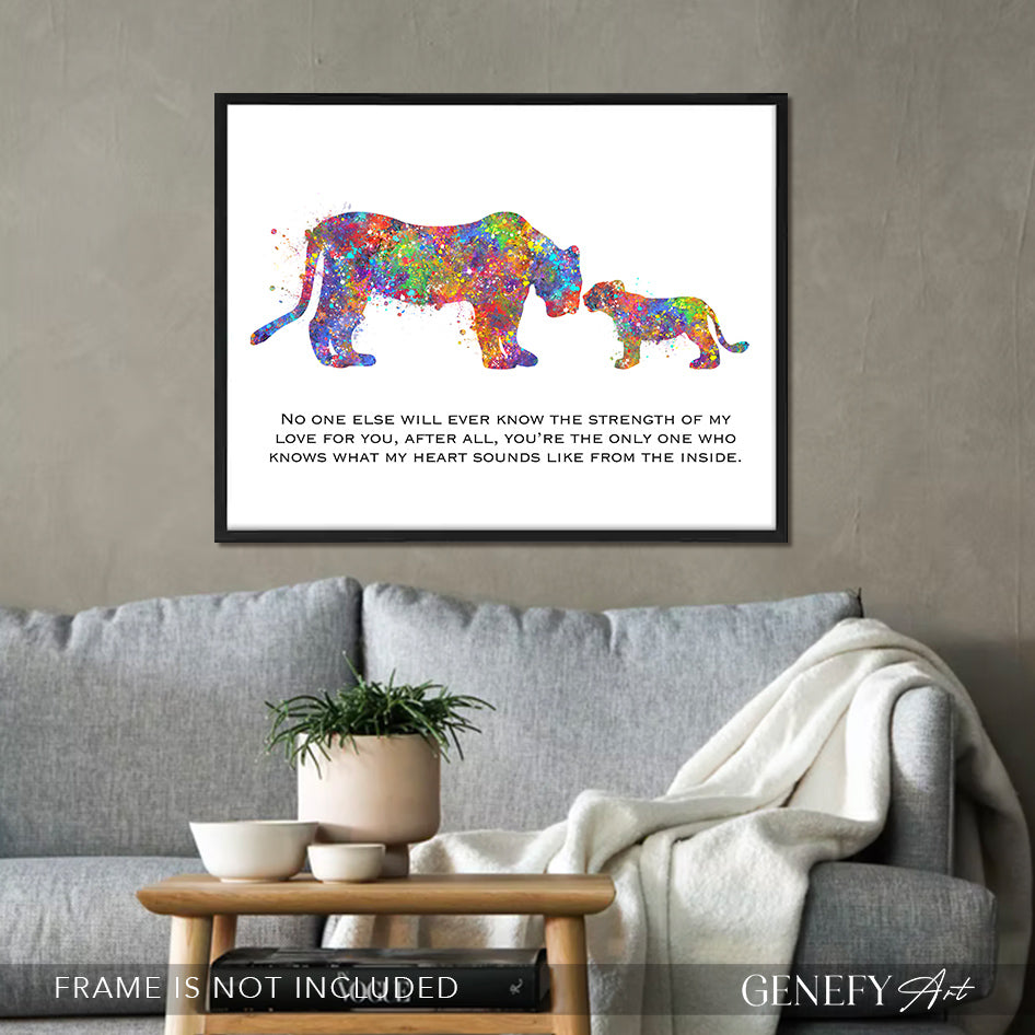 Lioness and Cub Watercolour Art Print