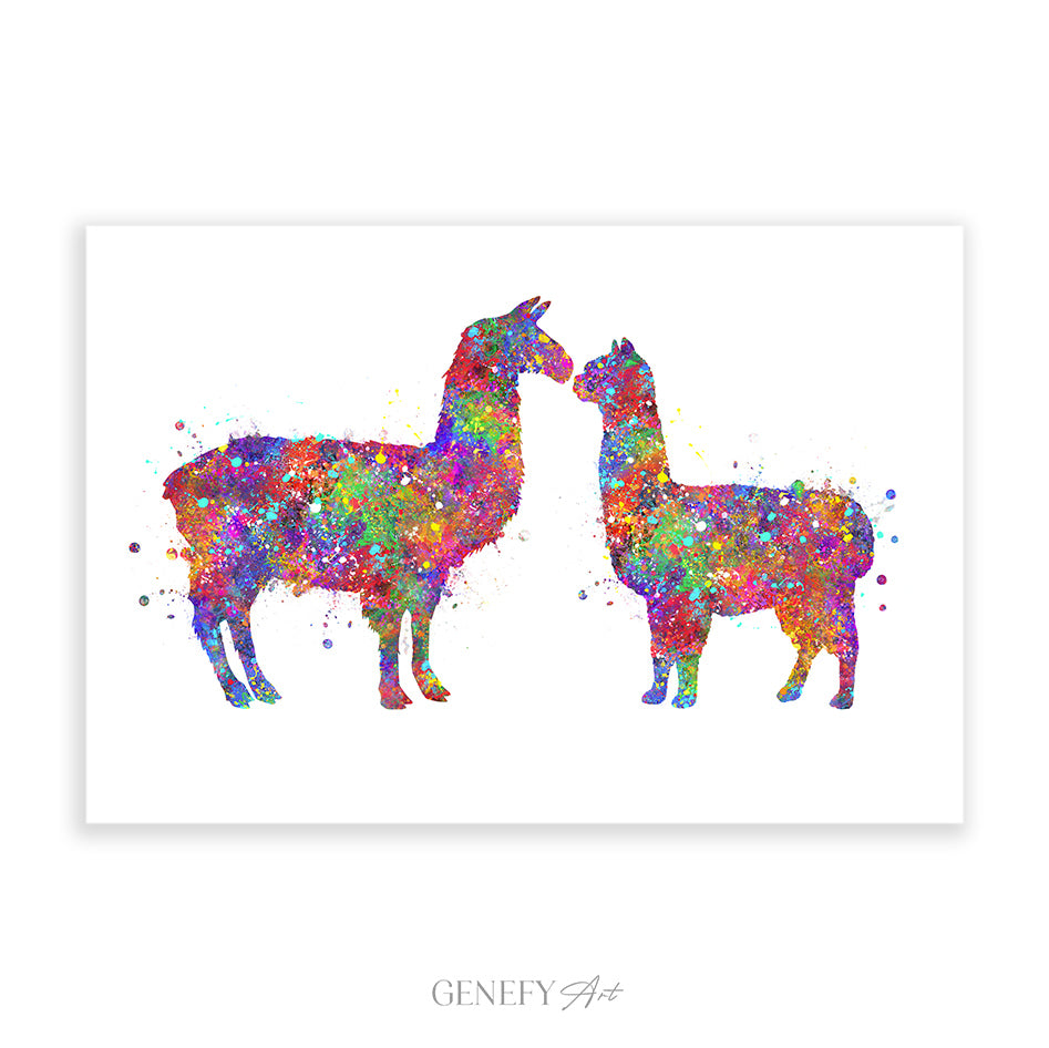 Llama and Alpaca Couple Watercolour Art Print