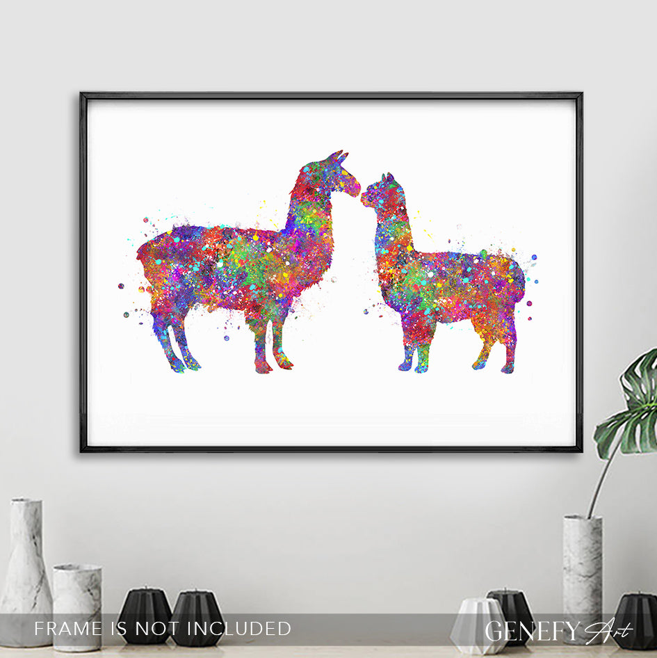 Llama and Alpaca Couple Watercolour Art Print