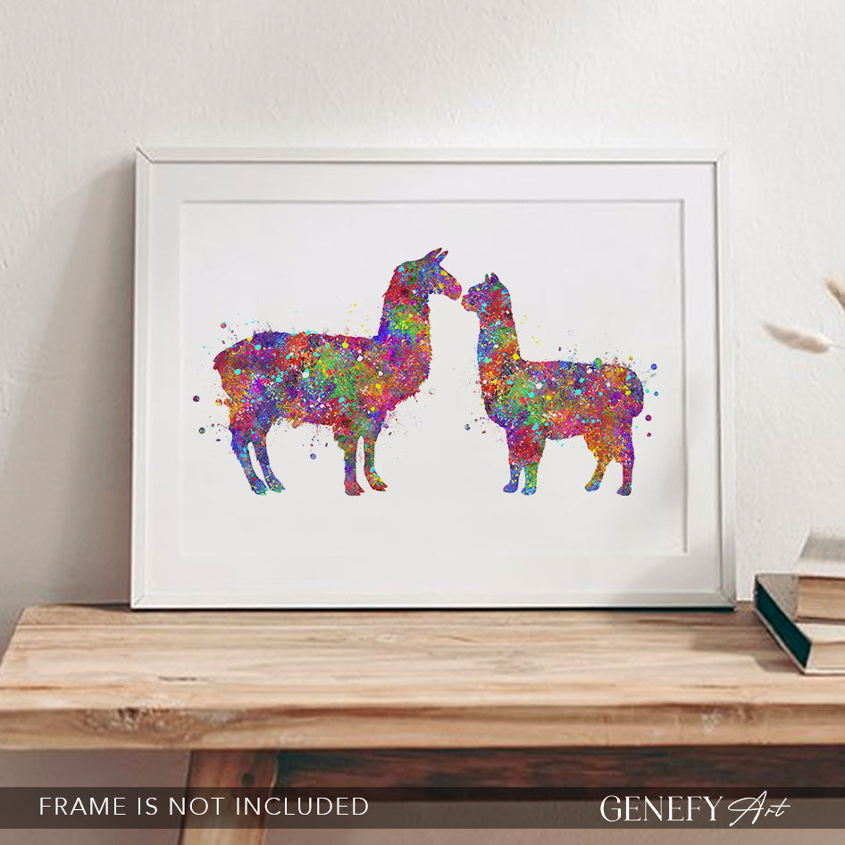Llama and Alpaca Couple Watercolour Art Print