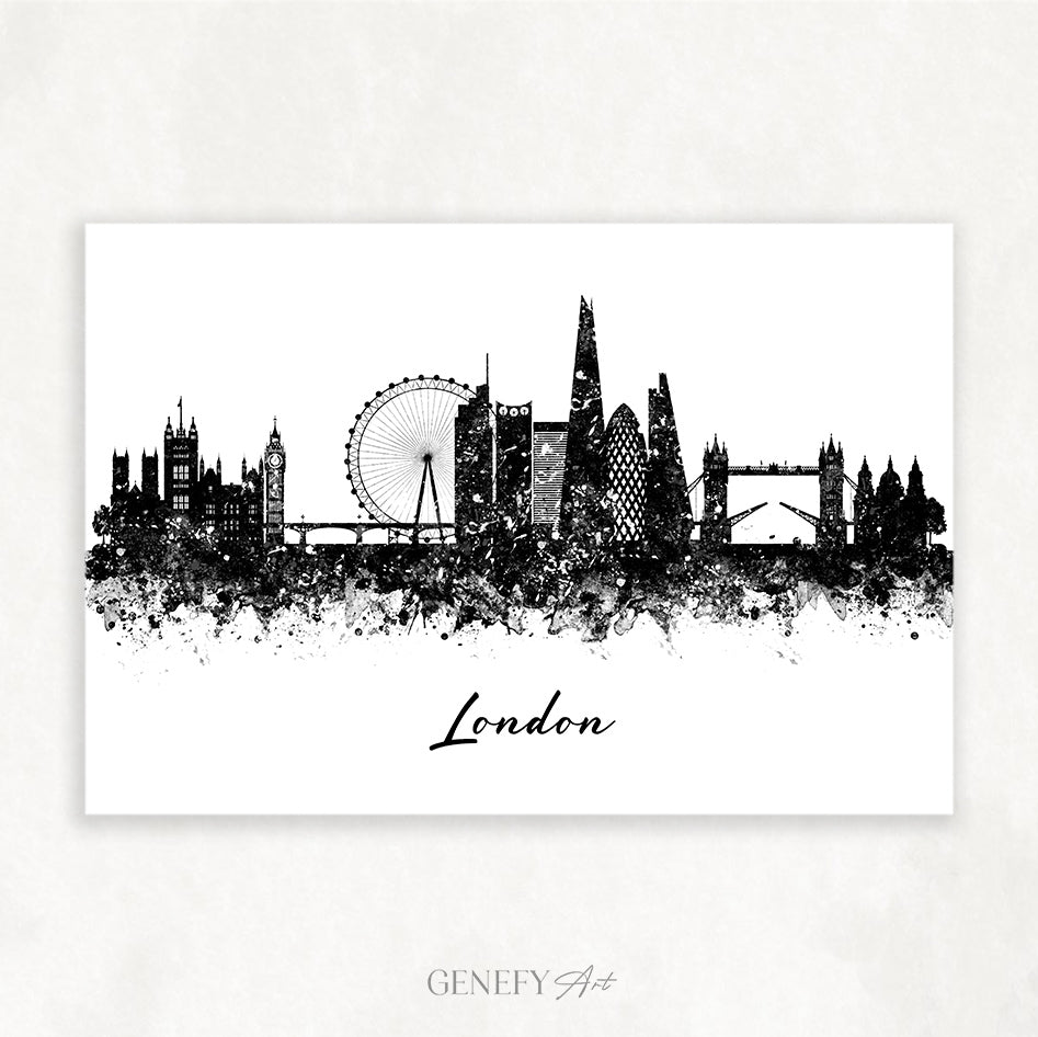 London Skyline Black and White Watercolour Art Print