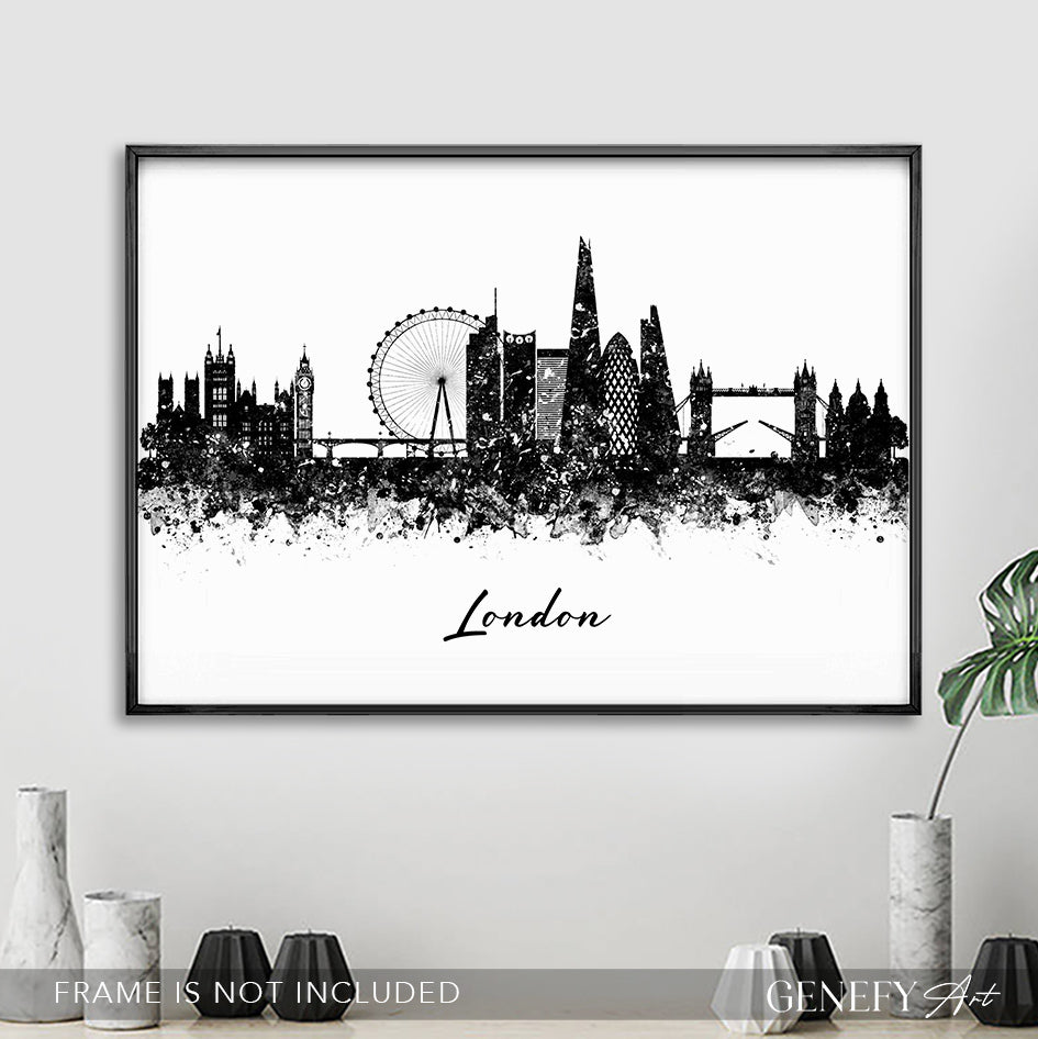 London Skyline Black and White Watercolour Art Print