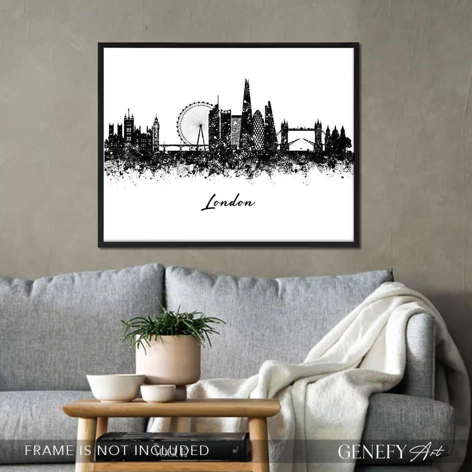 London Skyline Black and White Watercolour Art Print