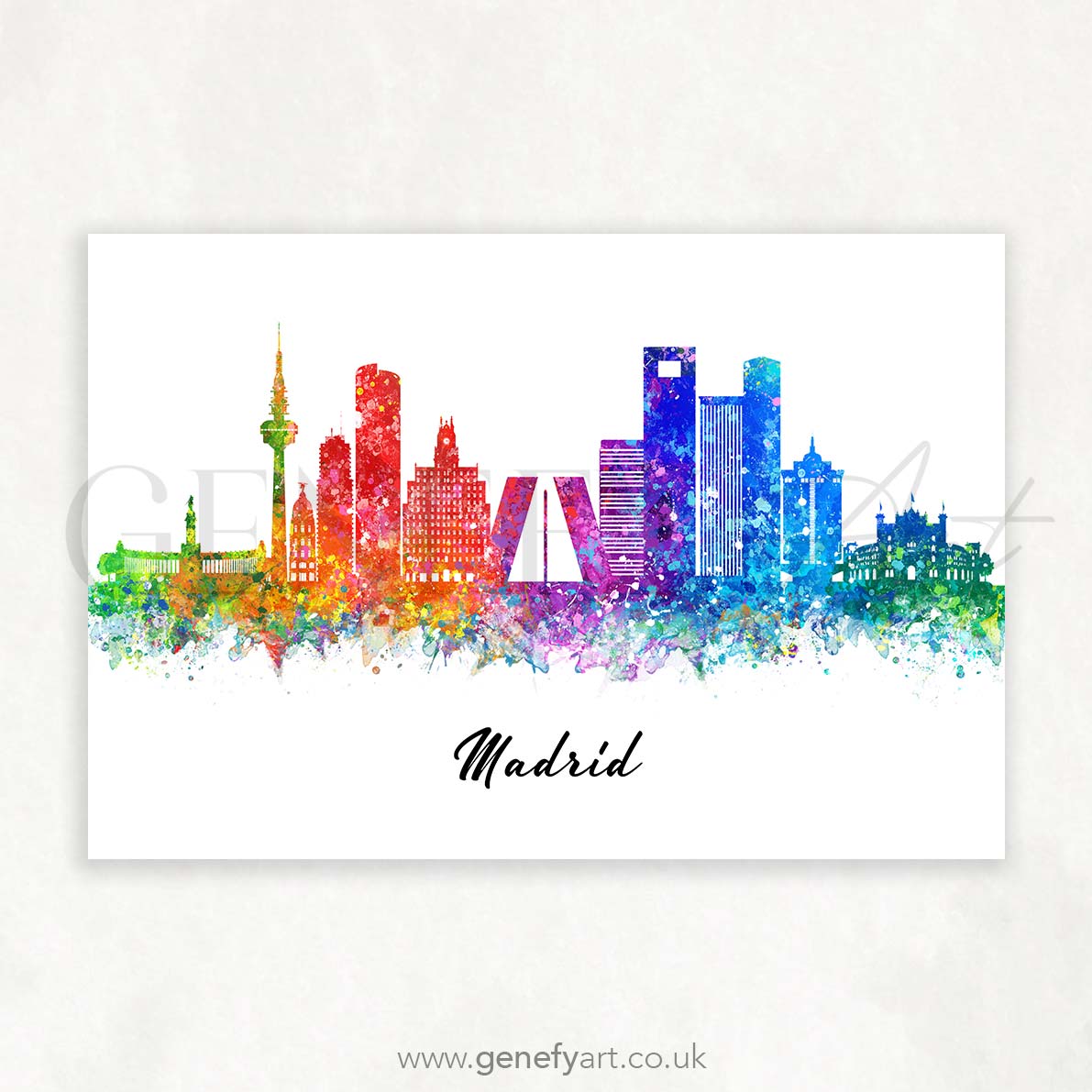 Madrid Skyline Watercolour Print - Genefy Art