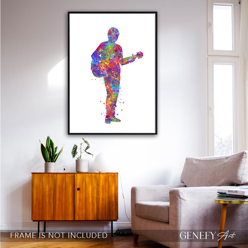 Male Guitarist Watercolour Art