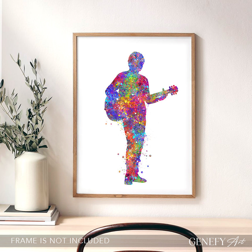 Male Guitarist Watercolour Art
