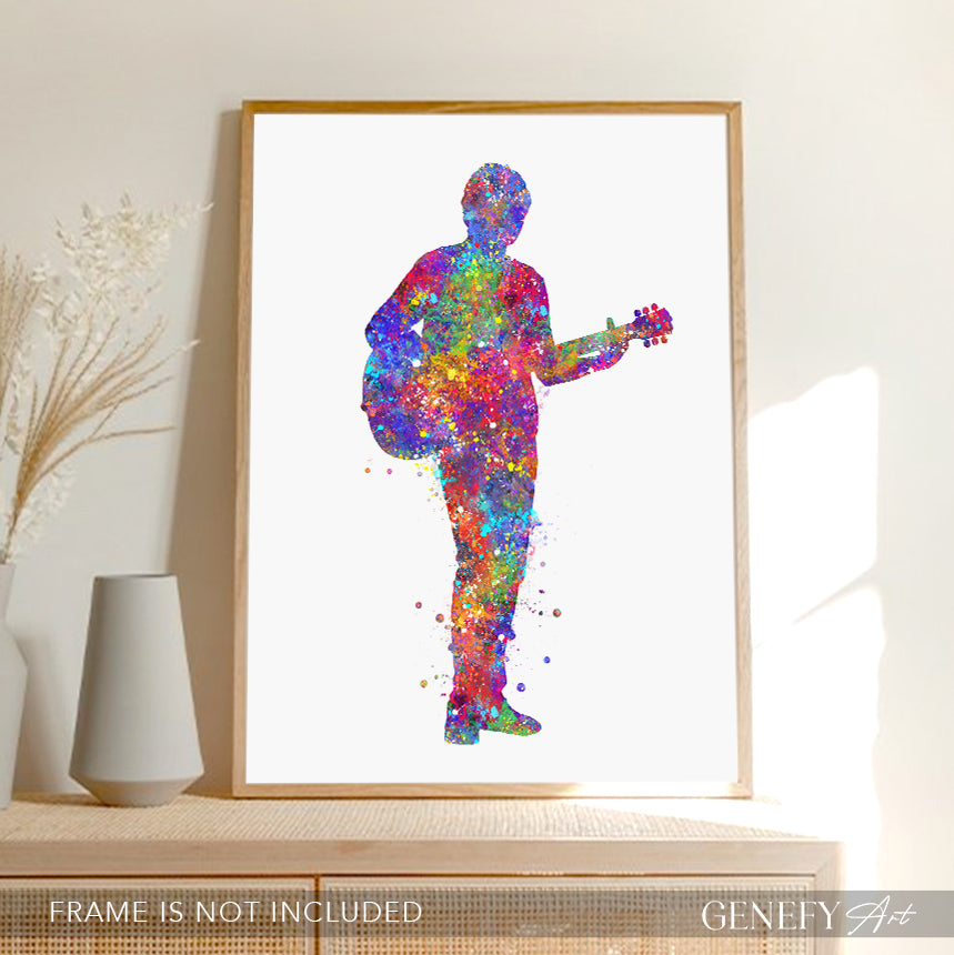 Male Guitarist Watercolour Art