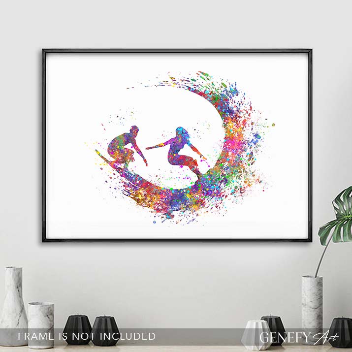 Surfer Couple Watercolour Art Print