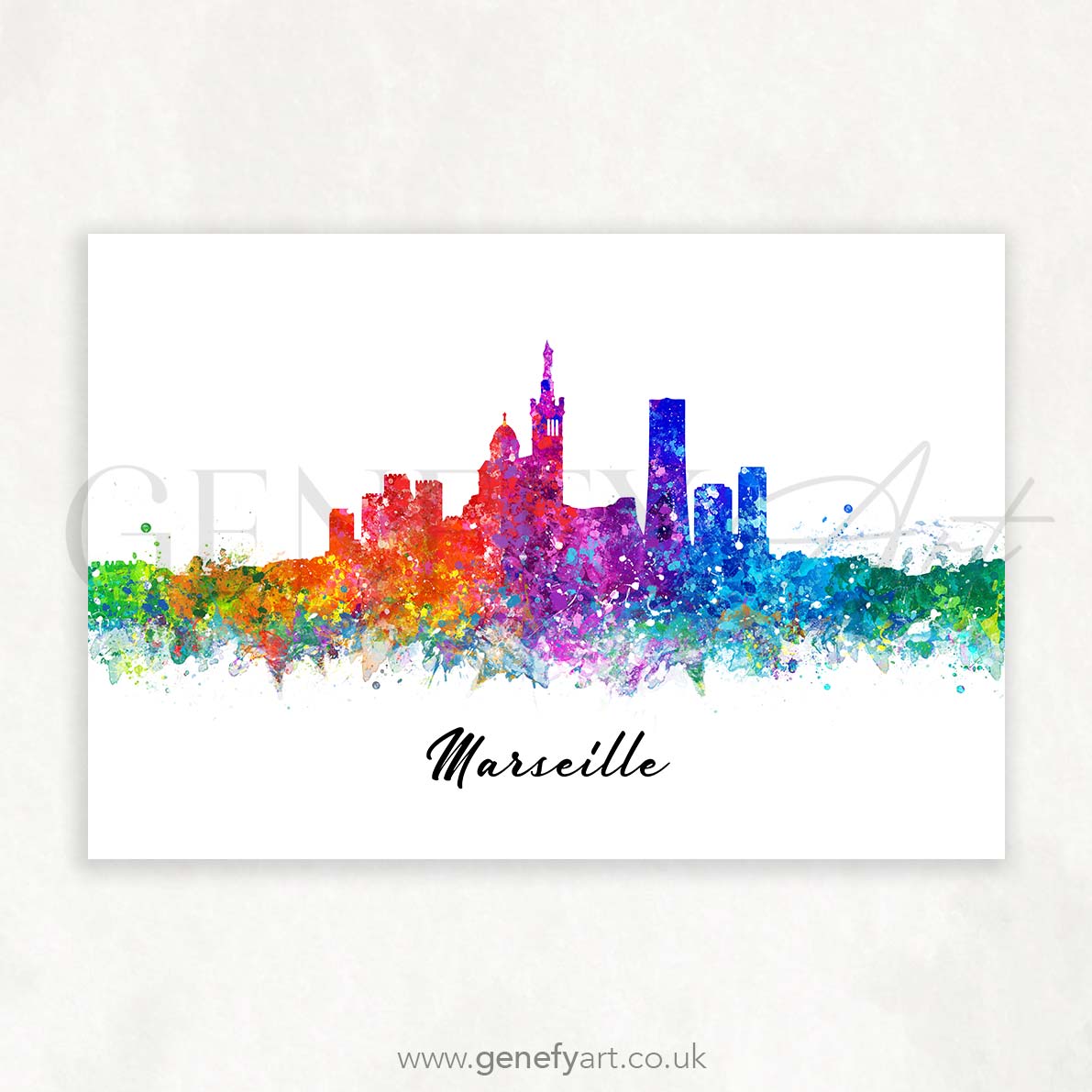 Marseille Skyline Watercolour Print - Genefy Art