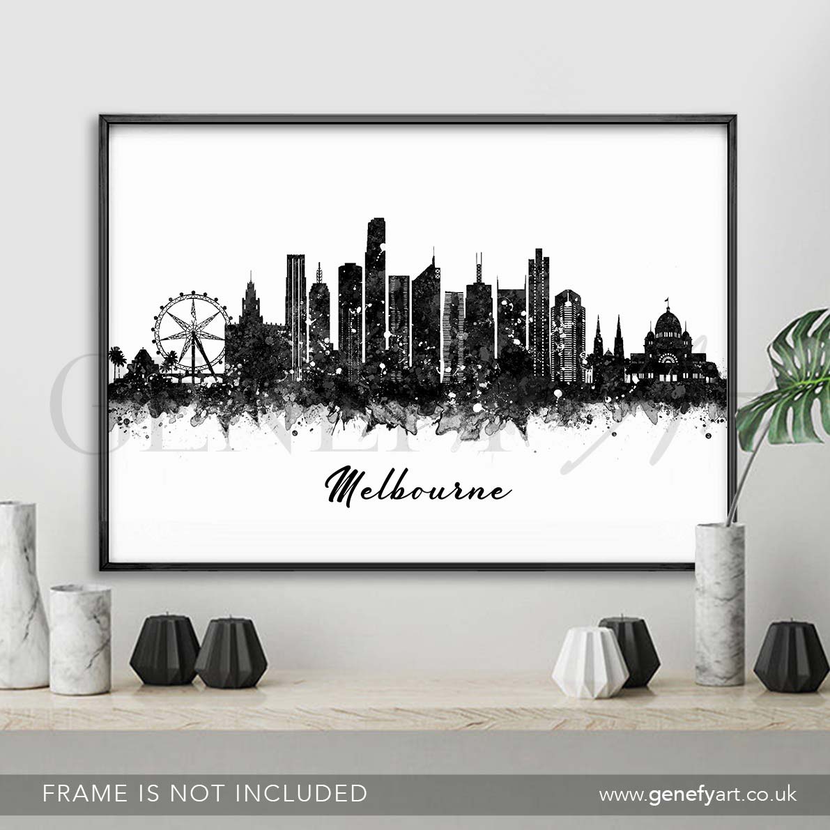 Melbourne Skyline Black and White Watercolour Art Print
