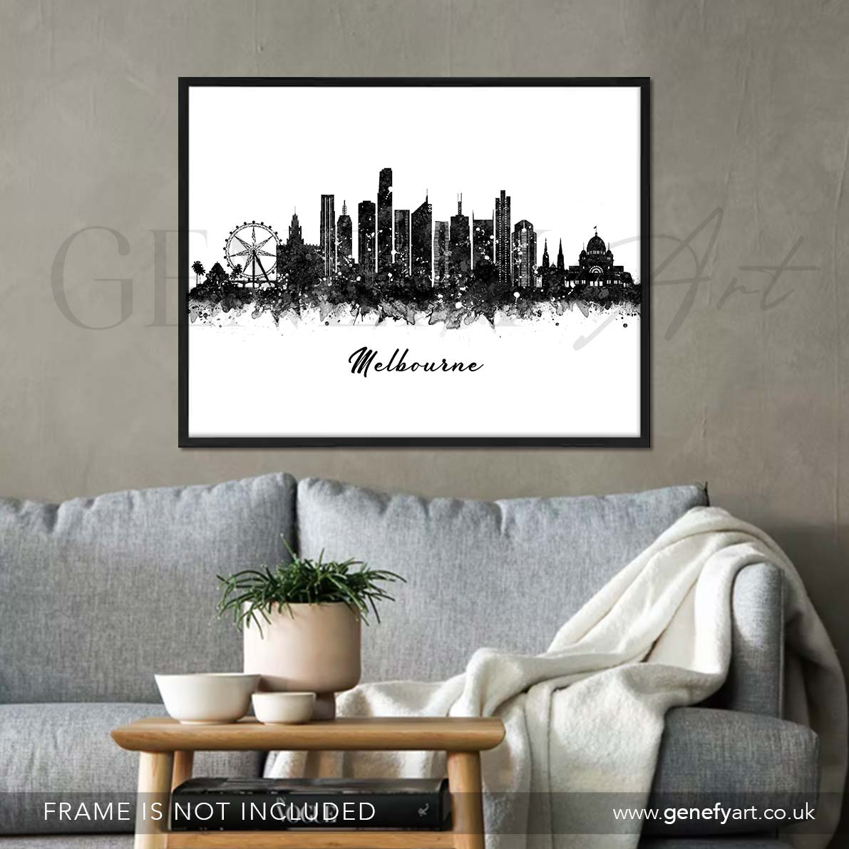 Melbourne Skyline Black and White Watercolour Art Print