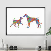 Miniature Pinscher and Whippet Watercolour Print