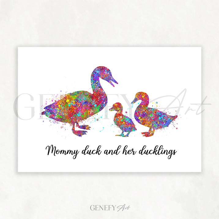 Mother Duck and Ducklings Watercolour Print