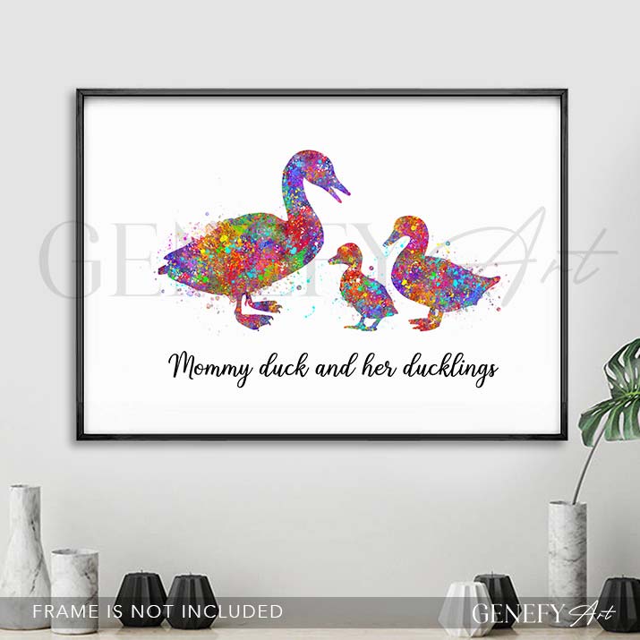Mother Duck and Ducklings Watercolour Print