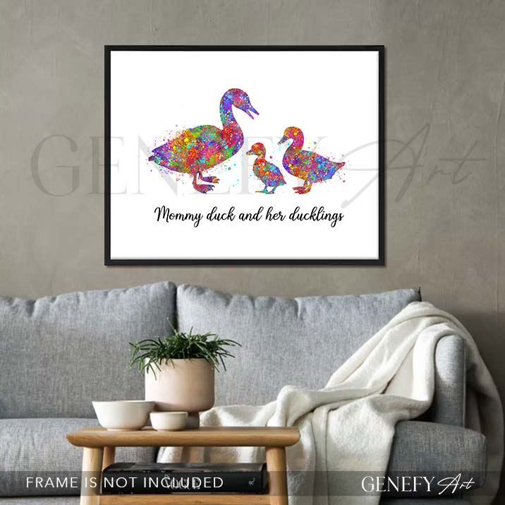Mother Duck and Ducklings Watercolour Print