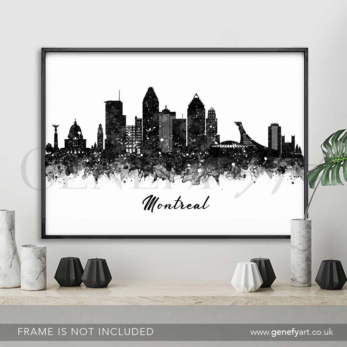 Montreal Skyline Black and White Watercolour Print - Genefy Art