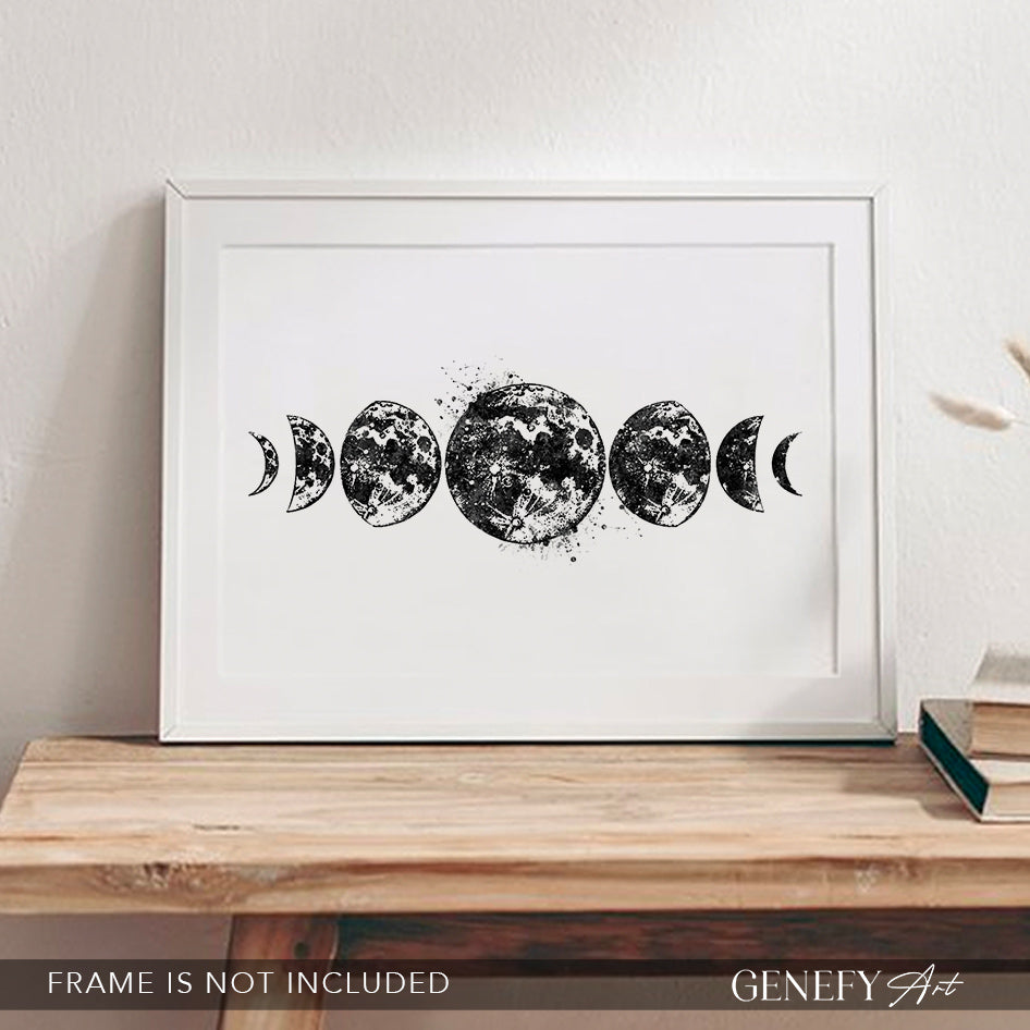 Moon Phases Black and White Art Print