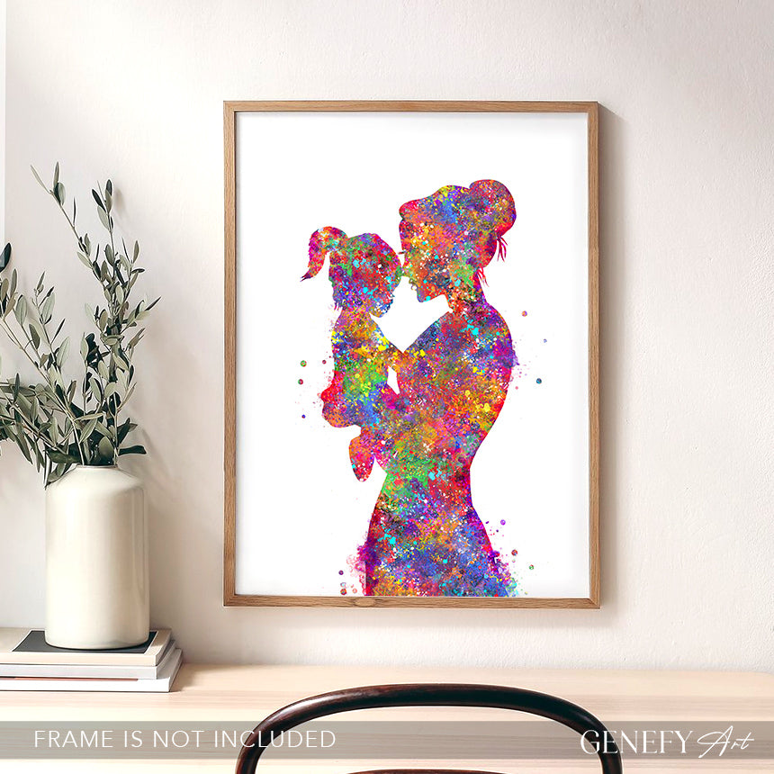 Mother and Daughter Watercolour Art Print