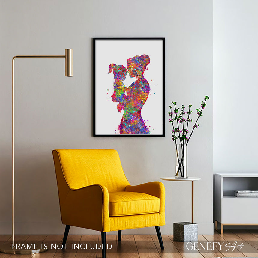 Mother and Daughter Watercolour Art Print