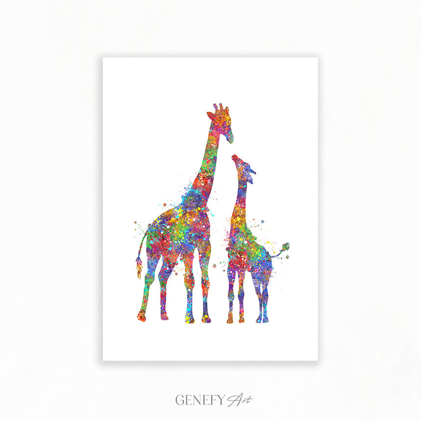 Giraffe Mother and Baby Watercolour Art